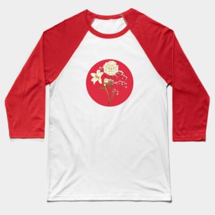 white flower floral with red circle background Baseball T-Shirt